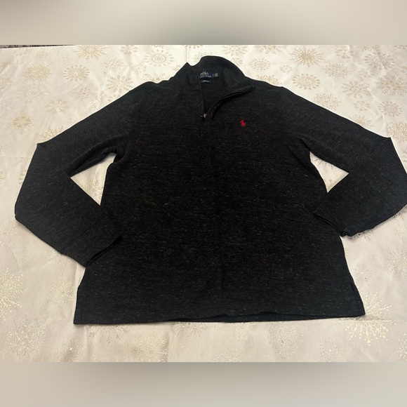 Polo by Ralph Lauren men’s dark gray ribbed 1/4 zip pullover sweater. Size small - Picture 3 of 5